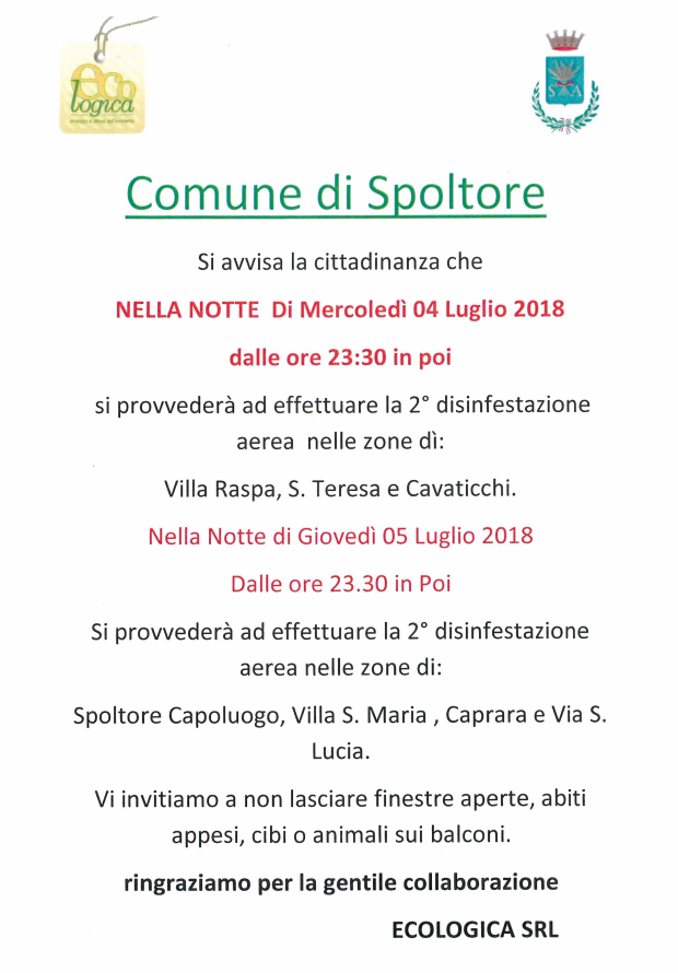 Disinfestazione aerea del 5 giugno 2018