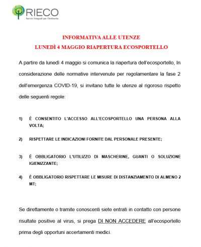 AVVERTENZE RIECO COVID
